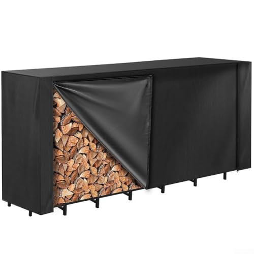 MeevrgR 2,4 m Kaminholzregal Abdeckung - 600D Oxford wasserdichte Haube Winddicht mit Schnappschnallen & Belüftung passend für 244x61x107cm Holzaufbewahrung von MeevrgR
