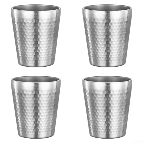 MeevrgR Doppelwandige Campingbecher aus Edelstahl, 175 ml, stapelbar, isoliert, Kaffeetassen mit gehämmertem Design, für Outdoor, Picknick, Wandern, Reisen, Strandparty (Silber) von MeevrgR