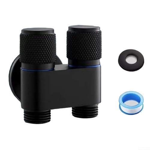 MeevrgR G1/2 Dual Control Waschmaschinen-Wasserhahn, 1 In 2 Out Legierung Dreieck Ventil für Bidet Sprüher, Badezimmer Küche Garten Spüle, Warmwasserbereiter & Duschkopf (schwarz) von MeevrgR