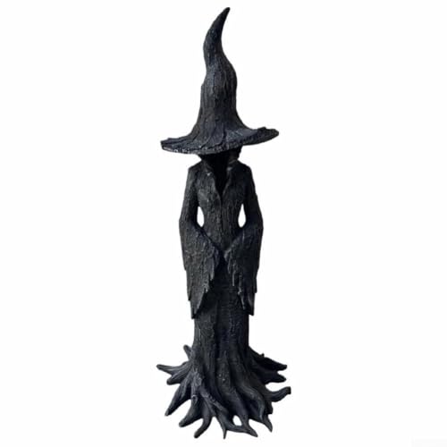 MeevrgR Gothic Hexe Statue - Handgefertigte Harz Halloween Dekor Alte Hexe mit verdrehten Wurzeln & spitzem Hut Mystischer Altar & Regal Dekor (klein) von MeevrgR