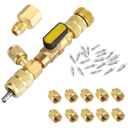 MeevrgR HVAC Ventilkernentfernungswerkzeug R410A R22 Klimaanlagen-Service-Kit SAE 1/4 5/16 Anschlüsse Messingkonstruktion für R404A R407C R134A R12 R32-Kältemittelsysteme Reparatur von MeevrgR