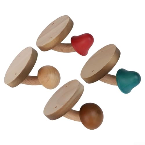 MeevrgR Pilz Holz Wandhaken 4er Set Massivholz Buche Kampfer Kleiderbügel mit Schrauben für Handtücher Taschen Zubehör Schlafzimmer Küche Bad Eingang von MeevrgR