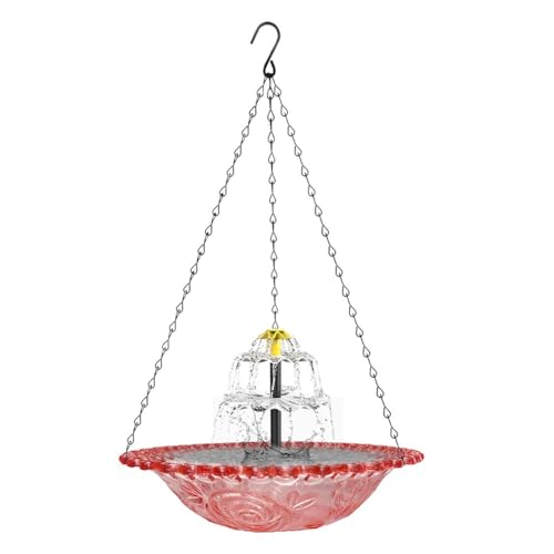 MeevrgR Solarbetriebene Vogeltränke mit Metallhaken, perfekt für Vogelliebhaber und Gartenliebhaber, erfrischendes Wasserspiel zieht verschiedene Vögel an (Rosa) von MeevrgR