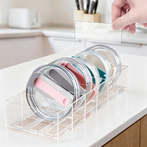 MeevrgR Verstellbarer Acryl-Becherdeckel-Organizer mit klarem Design und herausnehmbaren Trennwänden, eingebauter Drainage für schnelles Trocknen, perfekt für die Organisation von Becherdeckeln in von MeevrgR