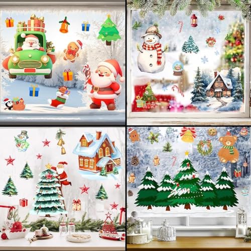 PVC Weihnachten Fensteraufkleber Set mit 4 statischen Aufklebern für Feiertage Fenster und Glasdekoration von MeevrgR