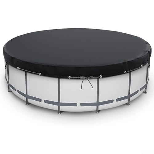 Runde Poolabdeckung für oberirdische Pools, inklusive Bodennägeln und winddichten Seilen für verbesserte Stabilität, aus reißfestem Polyester-Material (427 cm) von MeevrgR