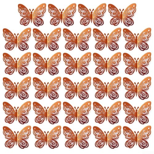 Schaffen Sie eine lebendige Atmosphäre mit diesen 24 3D-Schmetterlings-Wandaufklebern, geeignet für Zuhause, Partys oder Veranstaltungen (orange) von MeevrgR