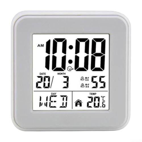 Seniorenwecker mit leicht ablesbarem Display, Temperatursensor und ewiger Kalenderfunktion (weiß) von MeevrgR