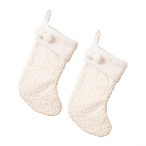 Set mit 2 Weihnachtsstrümpfen aus Wolle, gemütliches Strickdesign für Ferienhausdekoration, dicke und warme Socken, geeignet zum Aufhängen am Kamin oder festliche Innendekoration (weiß) von MeevrgR