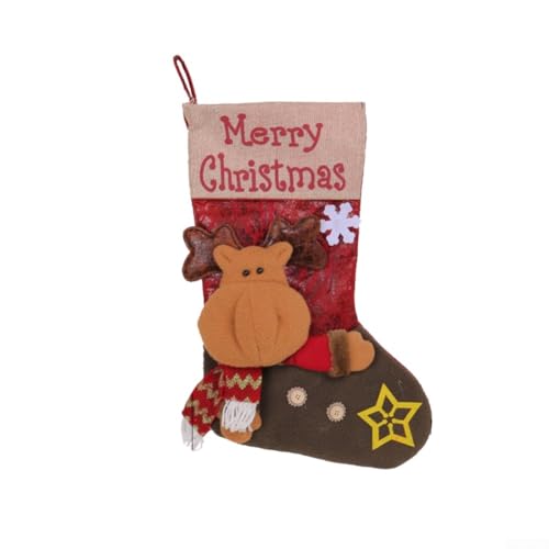 Set mit 3 Plüsch-Weihnachtsstrümpfen mit Weihnachtsmann, Schneemann und Rentier-Designs für Kamin und Kaminsims, perfekt für Urlaubsdekoration (M3-30 Hirschmodell) von MeevrgR