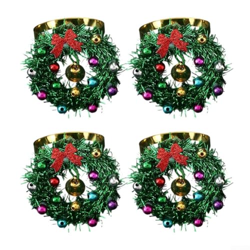 Set mit 4 Metall-Serviettenringen mit festlichem Kranzmotiv für Feiertags-Esstische und Mehrzwecknutzung von MeevrgR