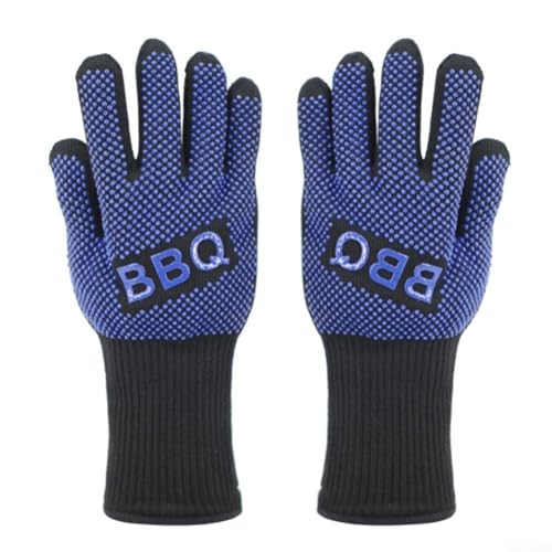 Silikon-Kochhandschuhe zum Grillen mit extremer Hitzebeständigkeit und rutschfestem Griff für sicheren Umgang mit heißen Gegenständen in der Küche (blau) von MeevrgR