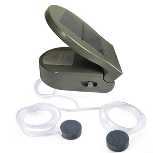 Solarbetriebene Teichbelüfterpumpe mit 2600 mAh wiederaufladbarem Akku, tragbares Sauerstoffgerät für Aquarien, Fischtransport, tägliche Pflege, 3 Arbeitsmodi, Dual-Ladung (grau 2600 mAh) von MeevrgR