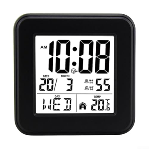 Wecker für Senioren mit leicht ablesbarem Display, Temperatursensor und ewiger Kalenderfunktion (schwarz) von MeevrgR
