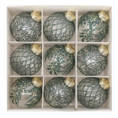 Weihnachtskugel-Set, 9-teilig, aus transparentem PET mit lackierter Oberfläche für elegante Urlaubsdekoration in Häusern, Büros und Veranstaltungsorten, mit Aufhängeschlaufen (grün) von MeevrgR