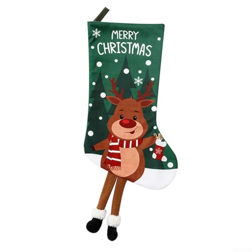 Weihnachtsstrumpf mit Weihnachtsmann-Motiv, großer Weihnachtsstrumpf zum Aufhängen von Kamin, Stoffmaterial mit reichlich Platz für Urlaub für Füllungen und Dekoration (Hirsch) von MeevrgR