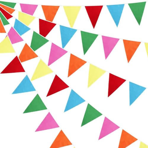 Wimpelkette, waschbar, widerstandsfähig, 10 m, dreieckige Flaggen, Hochzeit, Geburtstag, Babyparty, Party-Dekoration (mehrfarbig) von MeevrgR