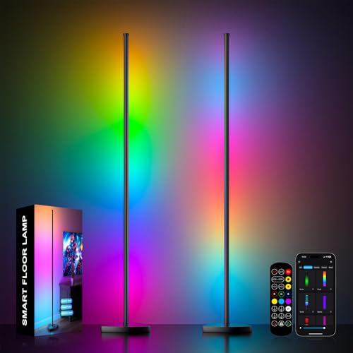 Meewata LED Stehlampe, 180cm LED Stehlampe Wohnzimmer mit Fernbedienung und APP-Steuerung, 16 Millionen DIY Farben Musik Sync Warm Weiße Eckleuchte, Ecklampe für Wohnzimmer Schlafzimmer Spielzimmer von Meewata
