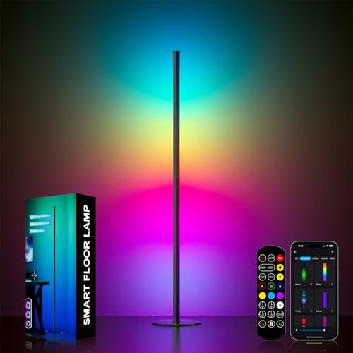 Meewata LED Stehlampe Wohnzimmer Dimmbar 140cm mit Fernbedienung & APP, 16 Millionen Farben, 300 Szenenmodi, Musik-Sync, DIY-Modus & Timing, LED Standleuchte für Schlafzimmer, Spielzimmer, Büro von Meewata
