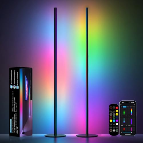 LED Stehlampe Wohnzimmer Dimmbar, 2 Stück Ecklampe mit Fernbedienung und APP, Stehlampe mit 16 Millionen Farben, Musikmodi, DIY-Modus & Timing - Funktion für Wohnzimmer, Schlafzimmer, Spielzimmer von Meewata