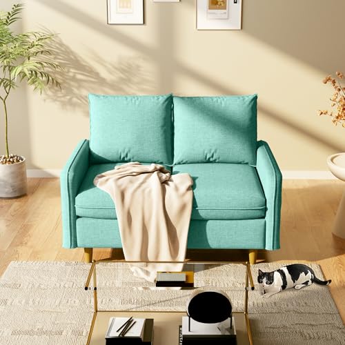 Meeyar 2-Seater Sofa,147 cm Small Couch w/Side Pockets,Modern Couch Lounge Sofa Made of Short Plush Fabric, Comfortable Loveseat for Living Room/Bedroom,Tiffany Blue Meeyar 2-Seater Sofa,147 cm Small Couch w/Side Pockets,Modern Couch Lounge Sofa Made of Short Plush Fabric, Comfortable Loveseat for Living Room/Bedroom,Tiffany Blue von Meeyar