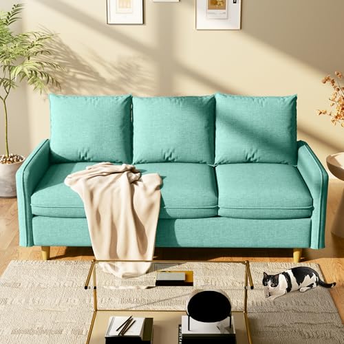 Meeyar Couch 3 Seater,221cm Small Sofa with Solid Wood Leg and Side Pockets,Short Plush Fabric Couch for Living Room/Bedroom/Office/Apartment, Tiffany Blue Meeyar Couch 3 Seater,221cm Small Sofa with Solid Wood Leg and Side Pockets,Short Plush Fabric Couch for Living Room/Bedroom/Office/Apartment, Tiffany Blue von Meeyar