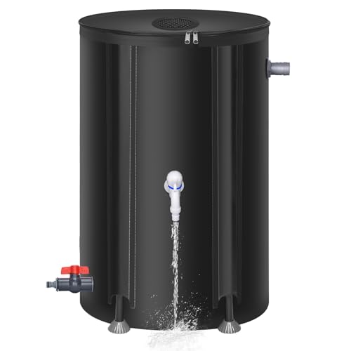 Meff-Mluk 100L Faltbare Regentonne, Tragbare Regentonnen zum Sammeln von Regenwasser aus Dachrinne, Regenwassersammelsystem, Wasserspeichertankauffangbehälter mit Filterzapfen-Überlauf-Kit von Meff-Mluk