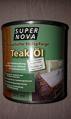 Super Nova Teak-Öl/Farbton Teak 375 ml/Teaköl speziell für Teakholz und allen Harthölzern im Innen- u. Aussbereich/schützt vor UV-Strahlung u. Austrocknung/ von SUPER NOVA