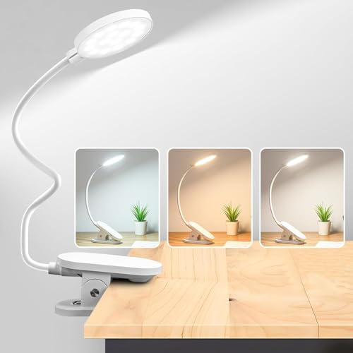 Klemmlampe Bett,360° Flexibel Leselampe Buch klemme 3 Helligkeit 3 Farbtemperaturen,Dimmen Bettlampe mit Touch-Steuerung USB Aufladbares Akku Augenschutz,20 LEDs Klemmleuchte Bett Schreibtischlampe von Mefine