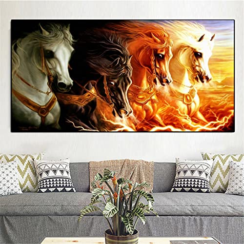 5D Diamond Painting Set,DIY Full Drill Diamant Painting Bilder Groß,Cross Stickerei Malerei Kits für Erwachsene,Kristall Leinwand Kunst und Handwerk Malerei,Home Wand Décor-Pferd,Square Drill,30x60cm von Mefooge