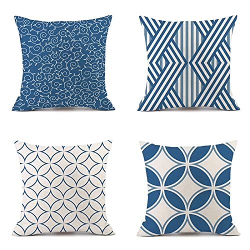 Mefooge Kissenbezug 50x50cm 4 Stück Kissenbezüge Quadrat Wurfkissen Sofakissen Dekokissen Leinen Duplexdruck Kissenhülle für Couch Bett Stuhl Schlafzimmer Wohnzimmer Dekokissen (Blau)(20x20inches) Mefooge Kissenbezug 50x50cm 4 Stück Kissenbezüge Quadrat Wurfkissen Sofakissen Dekokissen Leinen Duplexdruck Kissenhülle für Couch Bett Stuhl Schlafzimmer Wohnzimmer Dekokissen (Blau)(20x20inches) von Mefooge