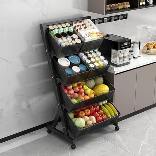 MegLob 4-Tierende Drahtmarktkorb Aufbewahrung Für Obst, Mobiler Einzelhandels-Snack-Displayständer, Abnehmbarer Korb, Konzessionen Süßigkeiten-Display-Organisator,Schwarz von MegLob