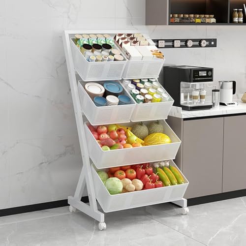 MegLob 4-Tierende Drahtmarktkorb Aufbewahrung Für Obst, Mobiler Einzelhandels-Snack-Displayständer, Abnehmbarer Korb, Konzessionen Süßigkeiten-Display-Organisator,Weiß von MegLob