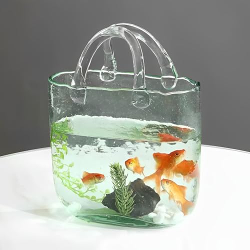 MegLob Dekorglasaquarium, Transparente Handtasche Geformte Betta -Fischtank, Klarer Betta -Fischtank, 2 in 1 Vase & Aquariumbehälter, Multifunktional Offener Fischtank,Grün von MegLob