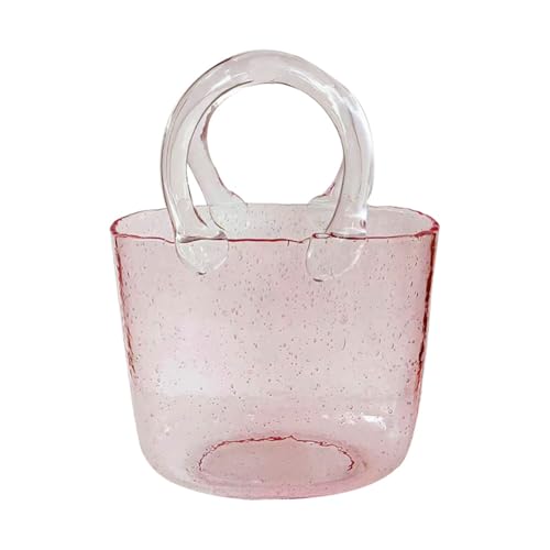 MegLob Dekorglasaquarium, Transparente Handtasche Geformte Betta -Fischtank, Klarer Betta -Fischtank, 2 in 1 Vase & Aquariumbehälter, Multifunktional Offener Fischtank,Rosa von MegLob