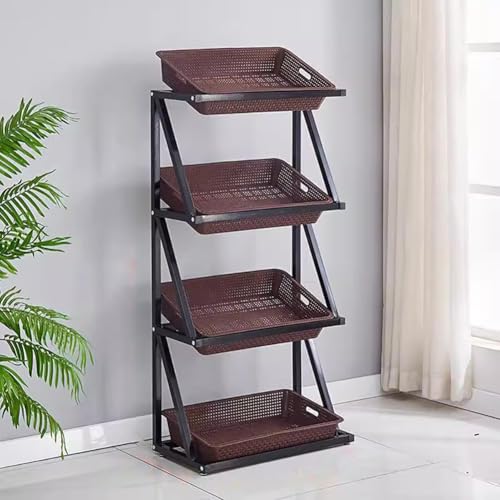 MegLob Einzelhandel Snack Display Stand, Kommerzieller Marktausstellungsstand Für Obst- Und Gemüse, Großkapazität Bauernmarkt Obstgemüse -Regal -Organisator,4 baskets brown von MegLob