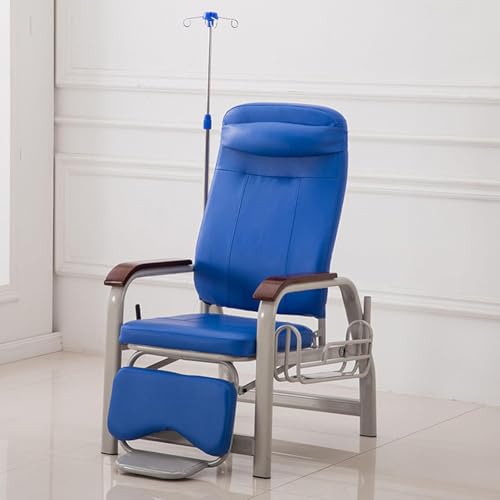 MegLob Gepolsterter Phlebotomie-Liegestuhl, Vollständig Verstellbarer Infusionsstuhl Mit Infusionsständer, Mit Um 90°-160° Verstellbarer Rückenlehne,Blue Wooden armrest von MegLob