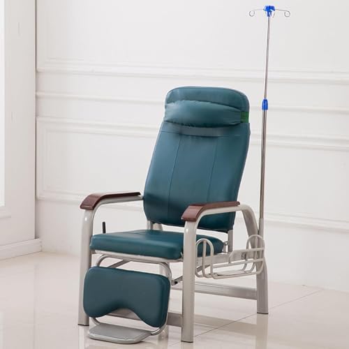 MegLob Gepolsterter Phlebotomie-Liegestuhl, Vollständig Verstellbarer Infusionsstuhl Mit Infusionsständer, Mit Um 90°-160° Verstellbarer Rückenlehne,Green Wooden armrest von MegLob