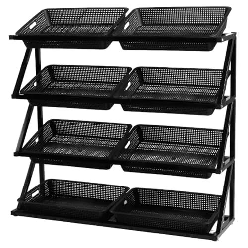 MegLob Großer Snack-Präsentationsständer Mit 4 Ebenen, Vertikales Marktkorb-Lagerregal Für Obst Und Gemüse, Rustikaler Obst- Und Gemüseregal-Organizer Für Kommerzielle,Double row black von MegLob