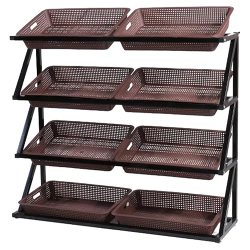 MegLob Großer Snack-Präsentationsständer Mit 4 Ebenen, Vertikales Marktkorb-Lagerregal Für Obst Und Gemüse, Rustikaler Obst- Und Gemüseregal-Organizer Für Kommerzielle,Double row brown von MegLob