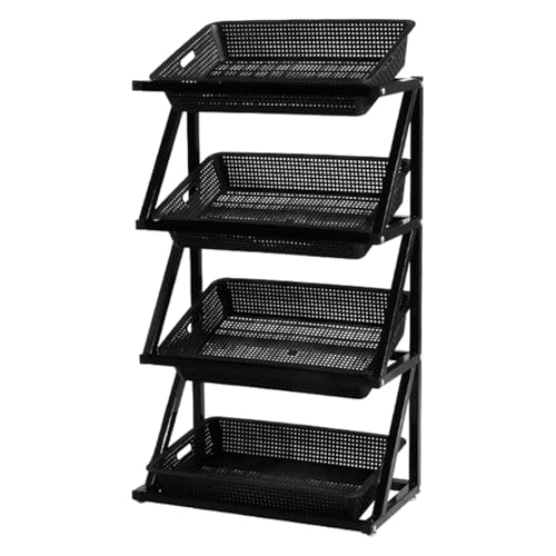 MegLob Großer Snack-Präsentationsständer Mit 4 Ebenen, Vertikales Marktkorb-Lagerregal Für Obst Und Gemüse, Rustikaler Obst- Und Gemüseregal-Organizer Für Kommerzielle,Single row black von MegLob