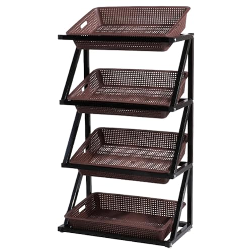 MegLob Großer Snack-Präsentationsständer Mit 4 Ebenen, Vertikales Marktkorb-Lagerregal Für Obst Und Gemüse, Rustikaler Obst- Und Gemüseregal-Organizer Für Kommerzielle,Single row brown von MegLob