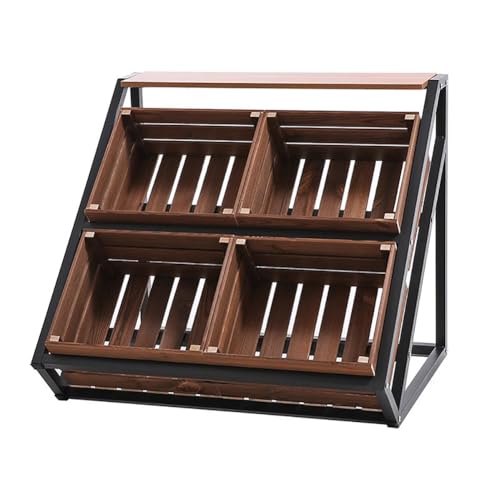 MegLob Obst-Verkaufsständer Für Die Arbeitsplatte, Verkaufsständer Für Obst Und Gemüse Im Gewerblichen Buffet-Stil, Obstkorbständer Aus Massivholz,B with 4 high boxes von MegLob