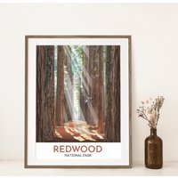 Redwood National Park Kunstdruck | Redwoods Reise Poster Und State Parks Drosseln California Vintage Print von MegSkibaArt