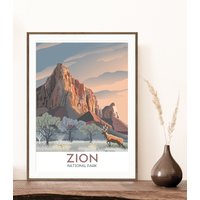 Zion Nationalpark Reise Poster | Der Wächter Kunstdruck Utah Travel Print Abenteuer Wand von MegSkibaArt