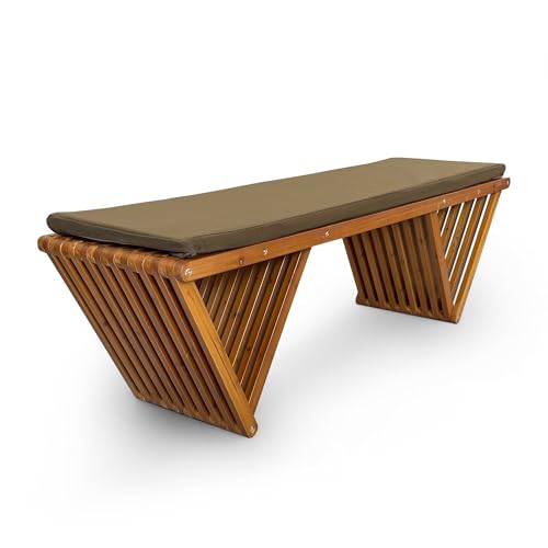 Mega Casa Outdoor Holzbank mit wetterfestem Kissen, massives Tannenholz, Beschichtung mit Holzlack, 2-Sitzer, für Terrasse, Veranda, Hof, Garten, 159,5 cm (Teakton) von Mega Casa