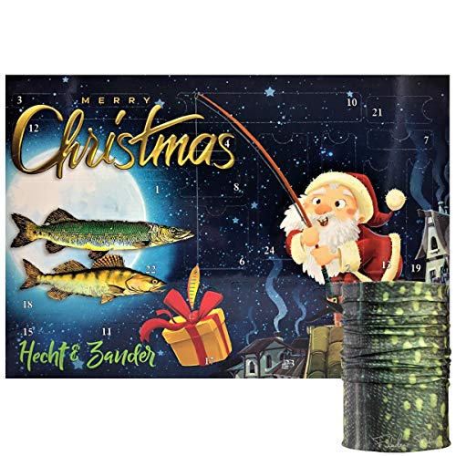 Mega Fishing Angler Adventskalender - Spinfischer Angel Weihnachtskalender - Raubfisch Advents Kalender inkl. Multifunktions Tuch im passenden Zielfisch Design (Hecht & Zander) von Mega Fishing