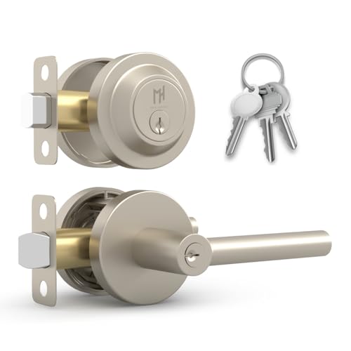 Mega Handles Ronn Eingangs-Combo, Türgriff und Einzylinder-Riegelschloss und Schlüssel, Kombi-Pack, robustes, rundes Verriegelungs-Türhebel-Set für linke oder rechtshändige Türen, satiniertes Nickel Mega Handles Ronn Eingangs-Combo, Türgriff und Einzylinder-Riegelschloss und Schlüssel, Kombi-Pack, robustes, rundes Verriegelungs-Türhebel-Set für linke oder rechtshändige Türen, satiniertes Nickel von Mega Handles