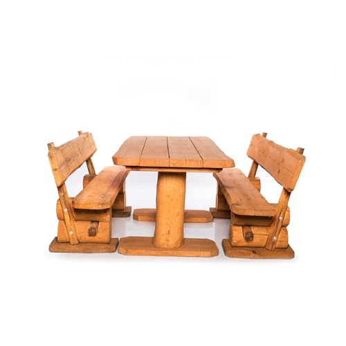 Massive rustikale Sitzgarnitur - Gartengarnitur - Aus heimischer Kiefer - Mit Holzschutzlasur behandelt (200 cm) von Mega Holz