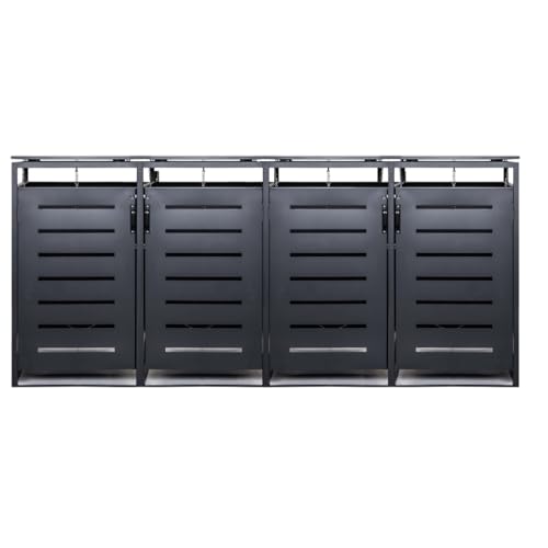 Mega Holz 4er Set Mülltonnenbox 255(B) x 80(T) x 117(H) cm für 240-Liter-Mülltonnen, Müllbox aus Stahl Pulberbeschichtet Farbton Anthrazit RAL 7016, Müllbox, Müllhaus, Mülltonnenverkleidung von Mega Holz